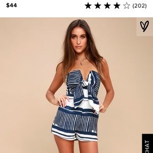 DELPHI BLUE AND WHITE STRIPED TIE-FRONT ROMPER